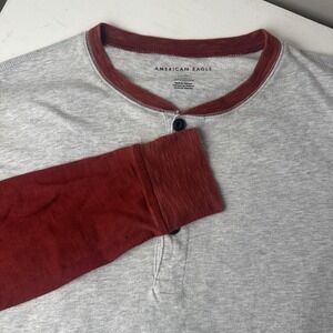 American Eagle Henley Long Sleeve Tshirt Men S‎ Gray Red Y2K Colorblock Baseball
